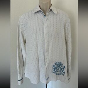English Laundry Mens Casual Shirt White Button Down Long Sleeve Embroider Sz XL